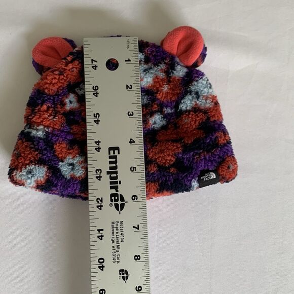 North Face Hat Baby 0-6 Month Red Teddy Fleece Bear Ears Warm Winter Fluffy - Picture 6 of 6